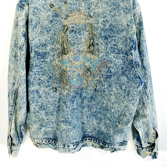 Vtg  Acid Wash Denim Jacket Womens Large Glitter Design First Concept Distressed - Picture 4 of 8